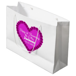 Grand Sac Cadeau Elégant Coeur Blanc & Rose Joyeux 1er Anniversaire