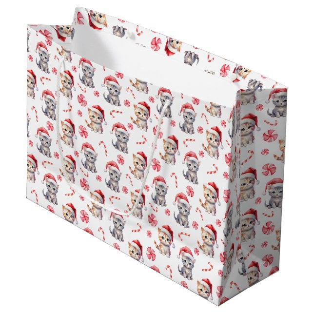 Grand Sac Cadeau Élégant Cute Kitty Sweet Candy Noël (Devant Angle)