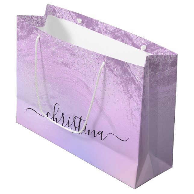 Grand Sac Cadeau Elégant dégradé moderne marbre parties scintillant (Devant Angle)