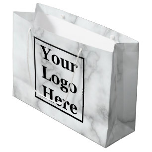 Grand Sac Cadeau Élégant Faux Marbre blanc Business Logo Modèle