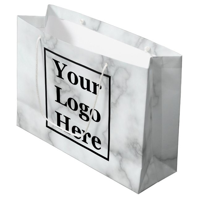 Grand Sac Cadeau Élégant Faux Marbre blanc Business Logo Modèle (Devant Angle)
