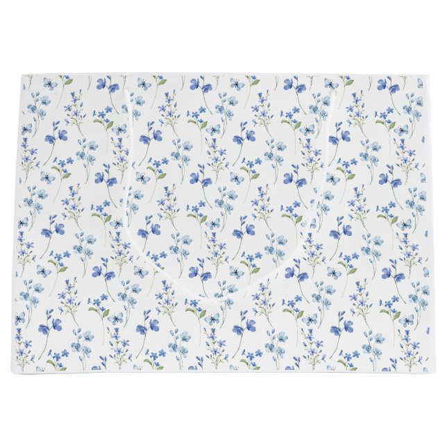 Grand Sac Cadeau Elégant Fleur sauvage bleu Dusty (Devant)