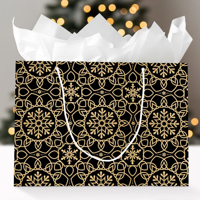 Grand Sac Cadeau Élégant flocon de neige de Noël Faux Gold Black (Créateur téléchargé)