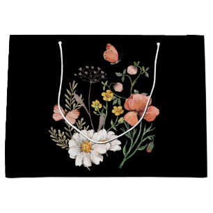 Grand Sac Cadeau Élégant floral noir