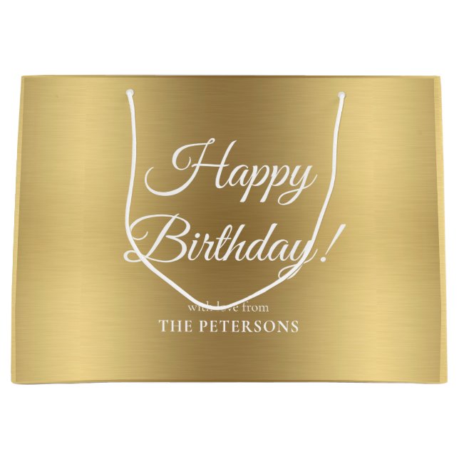 Grand Sac Cadeau Elégant Gold Joyeux Anniversaire avec nom (Devant)