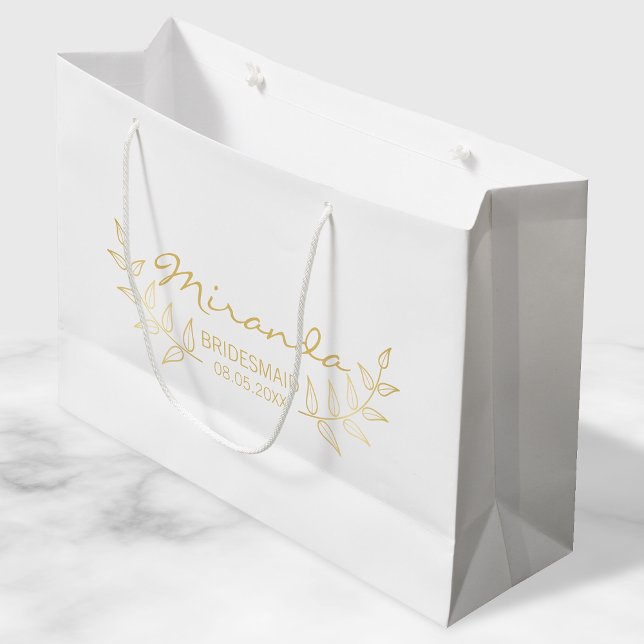 Grand Sac Cadeau Elégant Gold Laurels Femme d'honneur personnalisée (Créateur téléchargé)
