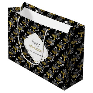 Grand Sac Cadeau Elégant Hanoukka Holiday Motif Gold