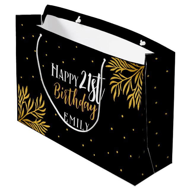 Grand Sac Cadeau Elégant Joyeux 21e anniversaire Gold Foliage (Dos Angle)