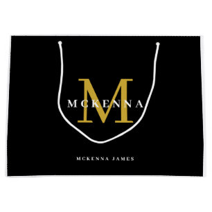 Grand Sac Cadeau Élégant Logo Monogramme Moderne Affaires Noir Or
