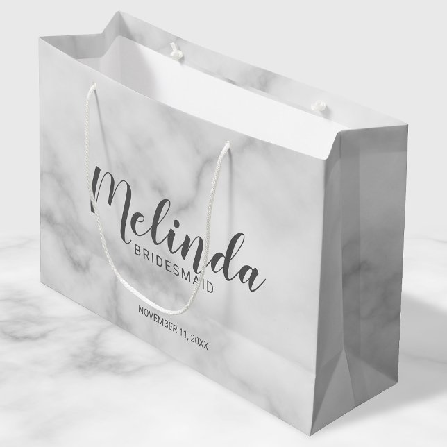 Grand Sac Cadeau Élégant Marbre Classé Femme d'honneur personnalisé (Créateur téléchargé)