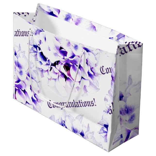 Grand Sac Cadeau Élégant Mariage Violets (Devant Angle)