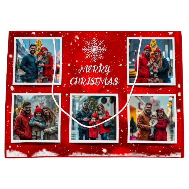 Grand Sac Cadeau Elegant Modern Christmas Family Photo Design (Devant)