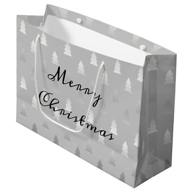 Grand Sac Cadeau élégant moderne argent motif de Noël (Devant Angle)