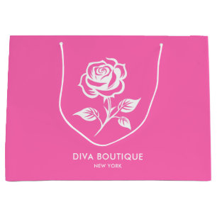 Grand Sac Cadeau Élégant Moderne Rose Chaud Et Nom Personnalisé