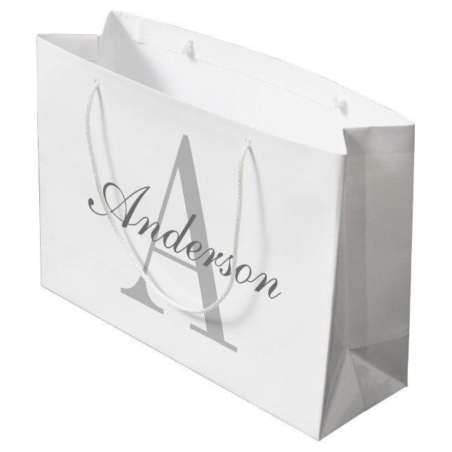 Grand Sac Cadeau Élégant Monogramme blanc et gris (Dos Angle)