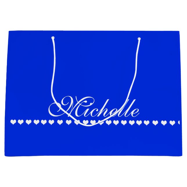 Grand Sac Cadeau Élégant Monogramme Coeurs blancs Royal Blue (Devant)
