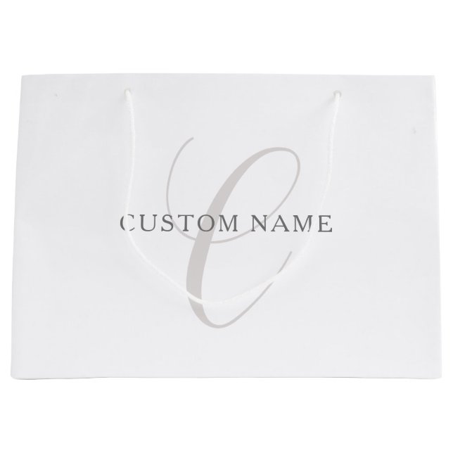 Grand Sac Cadeau Élégant Monogramme moderne | Gris et blanc (modifi (Devant)