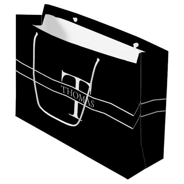 Grand Sac Cadeau Élégant Monogramme Personnalisé Nom Personnalisé (Devant Angle)