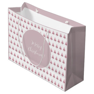 Grand Sac Cadeau Élégant Motif d'arbre de Noël rose Ombre