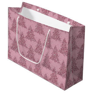 Grand Sac Cadeau Élégant Motif d'arbre Dusty Mauve Rose Noël