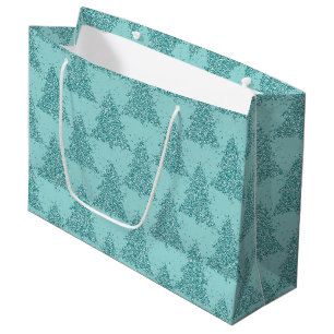 Grand Sac Cadeau Élégant Motif d'arbre Luxe Aqua Mint Christmas