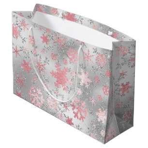 Grand Sac Cadeau Élégant Motif de Noël rose pastilles