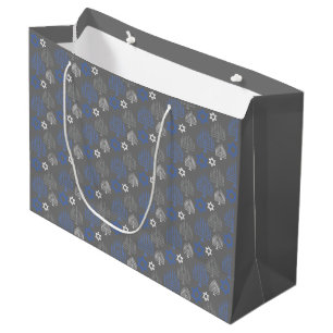 Grand Sac Cadeau Élégant Motif de vacances Hanoukka