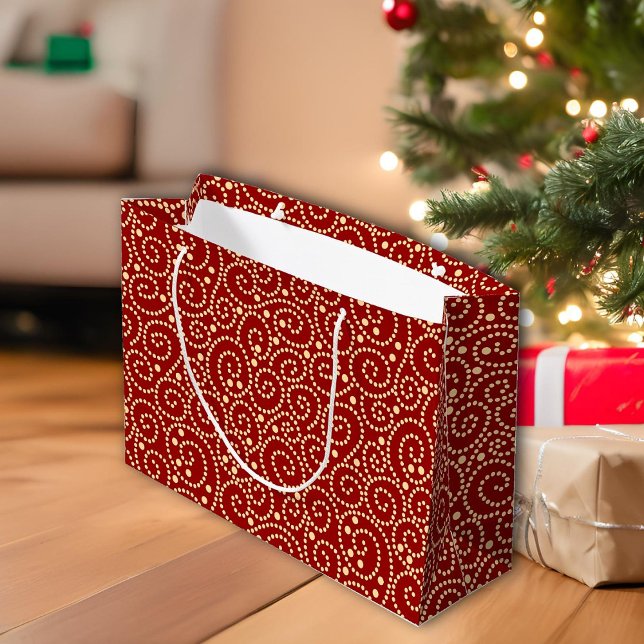 Grand Sac Cadeau Élégant Motif Red et Gold Swirls (Créateur téléchargé)