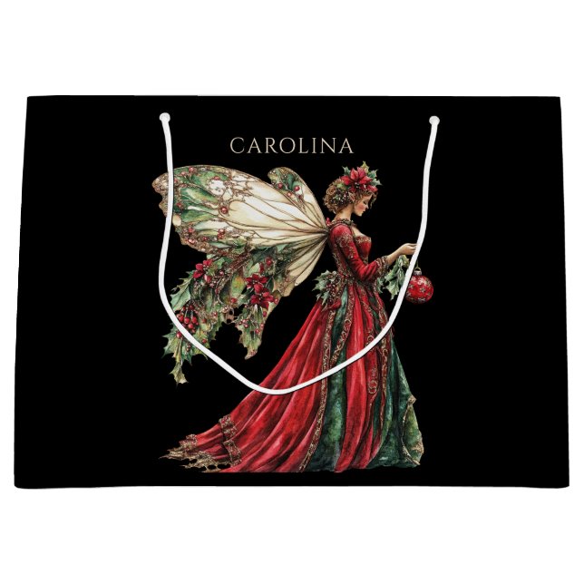Grand Sac Cadeau Élégant Noël Fairy Personnalisé (Devant)