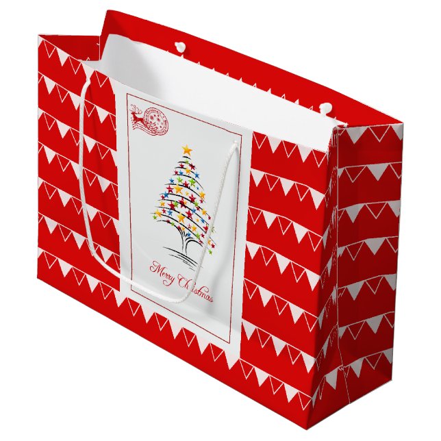 Grand Sac Cadeau Élégant Noël rouge (Devant Angle)