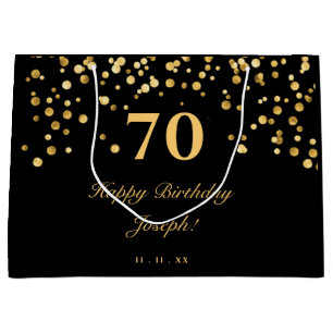 Grand Sac Cadeau Elégant Noir Et Or Joyeux Anniversaire