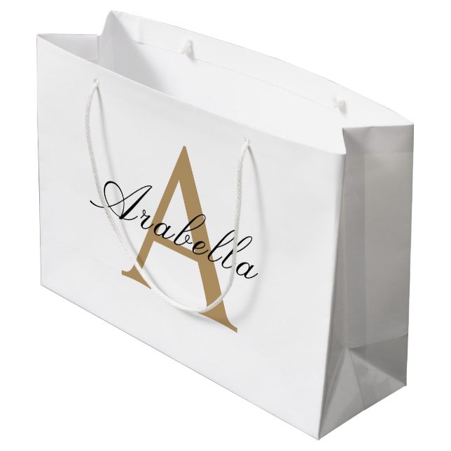 Grand Sac Cadeau Elegant Noir Or  Monogramme Personnalisé Nom  (Dos Angle)