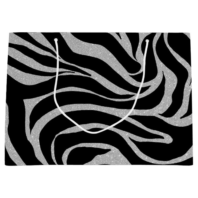 Grand Sac Cadeau Elégant Parties scintillant noire Silver Zebra Pos (Devant)