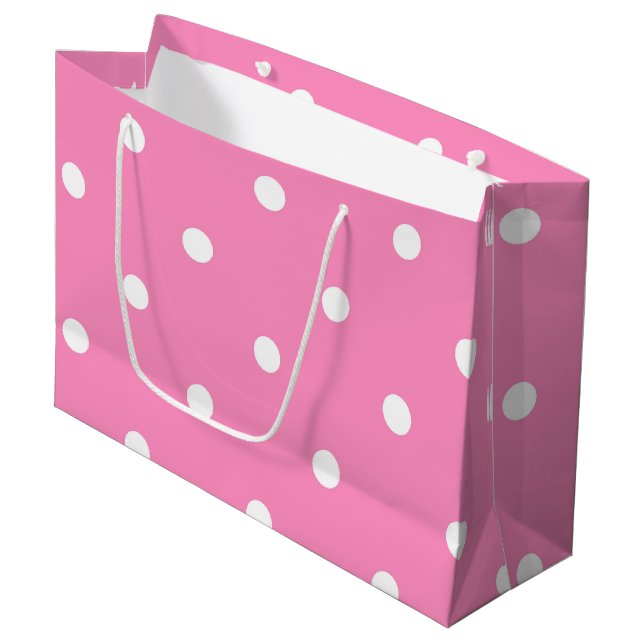 Grand Sac Cadeau Élégant Pois blanc rose chaud pour elle Modèle (Devant Angle)