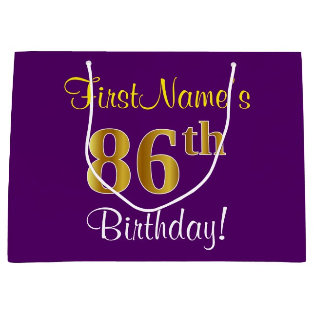 Grand Sac Cadeau Elégant, pourpre, Faux Gold 86ème anniversaire + N (Devant)