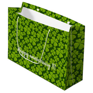 Grand Sac Cadeau Élégant quatre feuilles de trèfle floral
