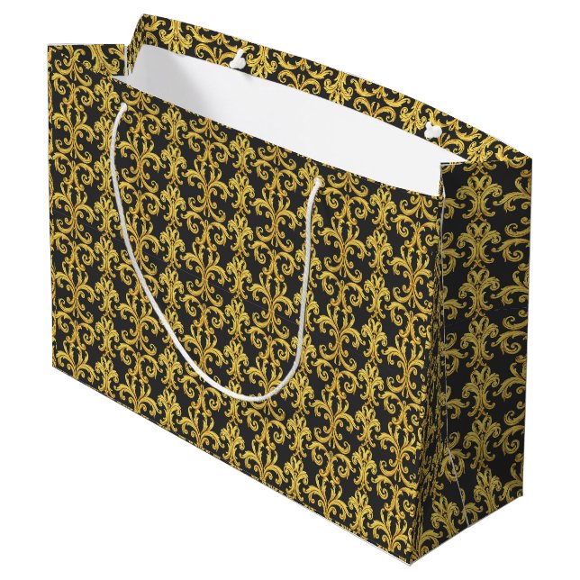 Grand Sac Cadeau Elegant Rococo Revival Gold & Charcoal Baroque (Dos Angle)