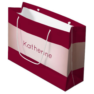 Grand Sac Cadeau Elégant rose chick moderne or & bande bordeaux