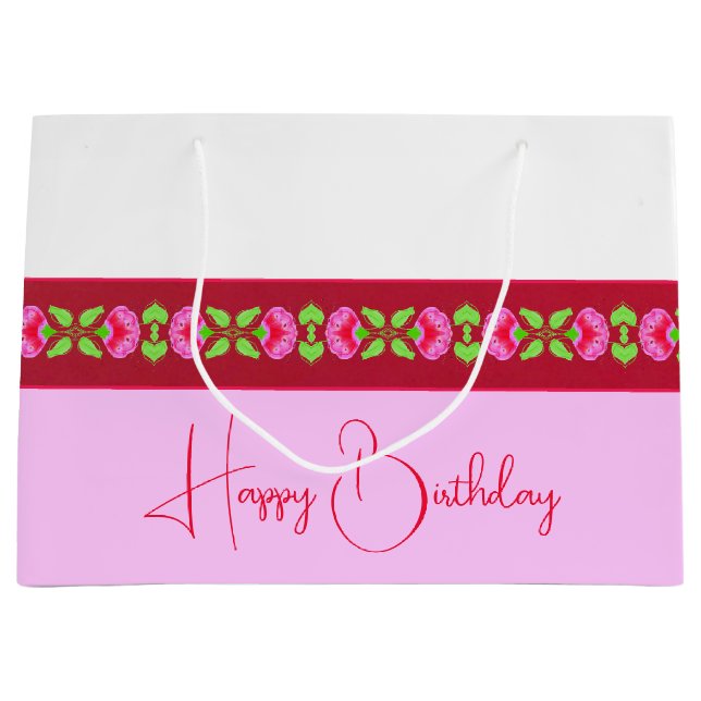 Grand Sac Cadeau Élégant Rose Clair Et Floral (Devant)