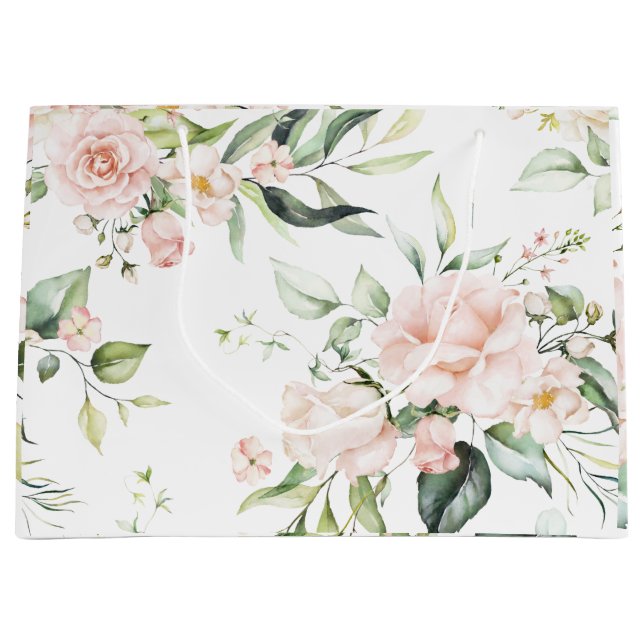 Grand Sac Cadeau Elégant rose clair Eucalyptus Mariage de verdure (Devant)