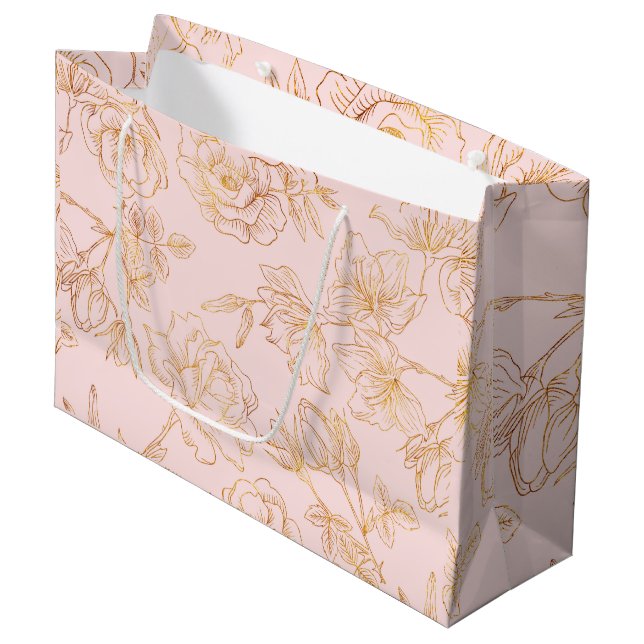 Grand Sac Cadeau Élégant Rose Or (Devant Angle)