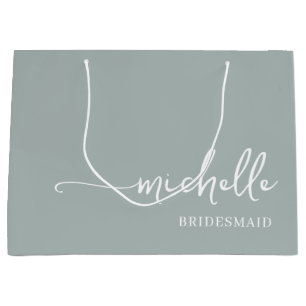 Grand Sac Cadeau Élégant Sage Green Chic Monogramme Script