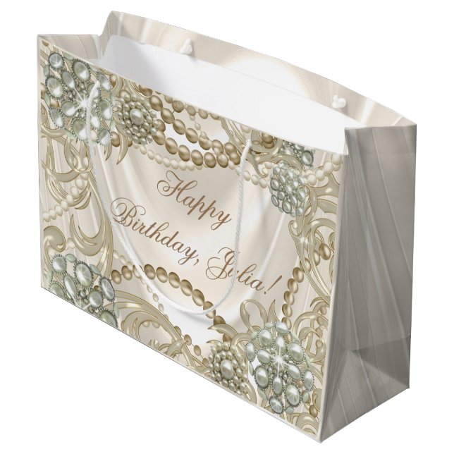 Grand Sac Cadeau Elégant Satin Pearl Ivory (Dos Angle)