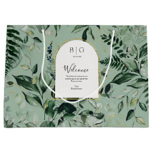 Grand Sac Cadeau élégant sauge vert botanique feuille accueil mar