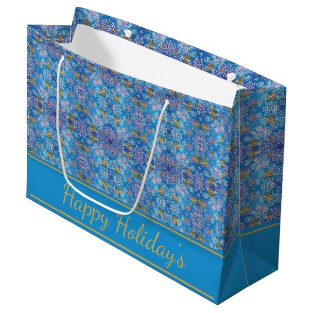 Grand Sac Cadeau Élégant Snowflakes (Devant Angle)