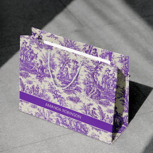 Grand Sac Cadeau Élégant Toile de Jouy Scénique Vintage Violet