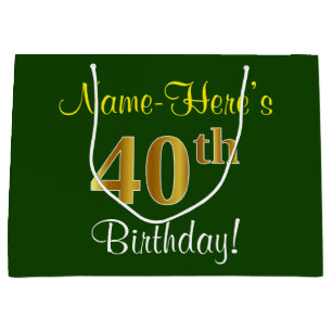 Grand Sac Cadeau Élégant, vert, anniversaire d'or de Faux