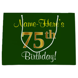 Grand Sac Cadeau Élégant, vert, anniversaire d'or de Faux