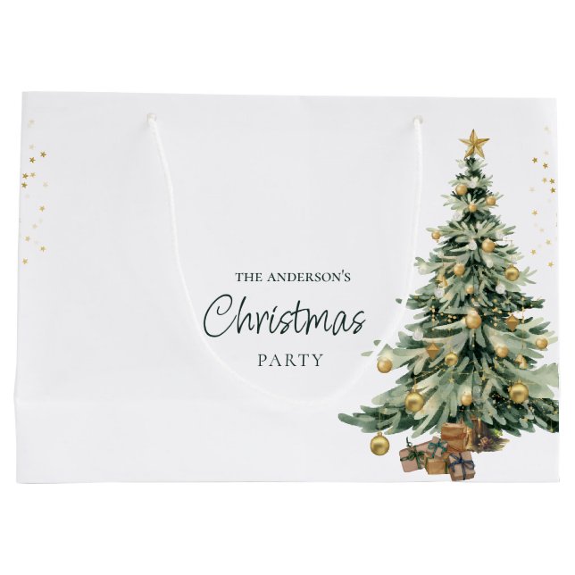 Grand Sac Cadeau Elegant Watercolor Tree Stars Christmas Party  (Dos)