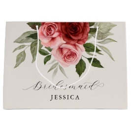 Grand Sac Cadeau Elégante aquarelle rose rouge Floral Bridesmaid
